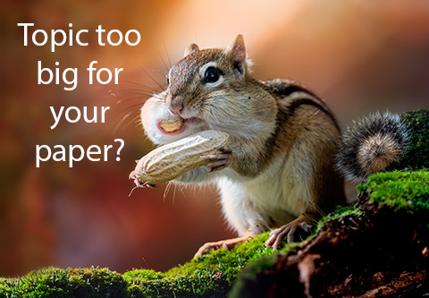 Topic too big for your paper?  A chipmunk with bulging cheek pouches tries to fit one more peanut in his mouth.