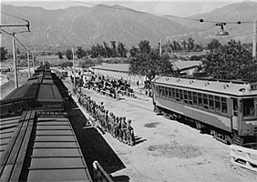 Japanese waiting for registration at the Santa Anita reception center.